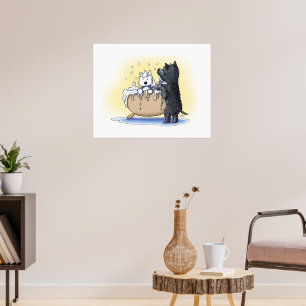 ウェスティーとスコットランド犬の新郎の芸術 ポスター