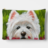 ウェスティーとピンクの花 アクセサリーポーチ (正面)