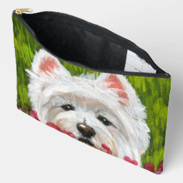 ウェスティーとピンクの花 アクセサリーポーチ