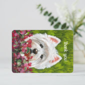 ウェスティーとピンクの花 サンキューカード (スタンド正面)