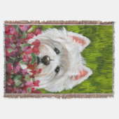 ウェスティーとピンクの花 スローブランケット (正面)