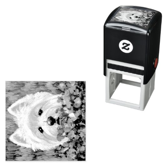 ウェスティーとピンクの花 セルフインキングスタンプ (インサイチュ)