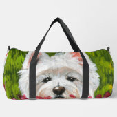 ウェスティーとピンクの花 ダッフルバッグ (正面)