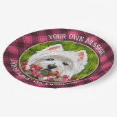 ウェスティーとピンクの花 ペーパープレート (アングル)