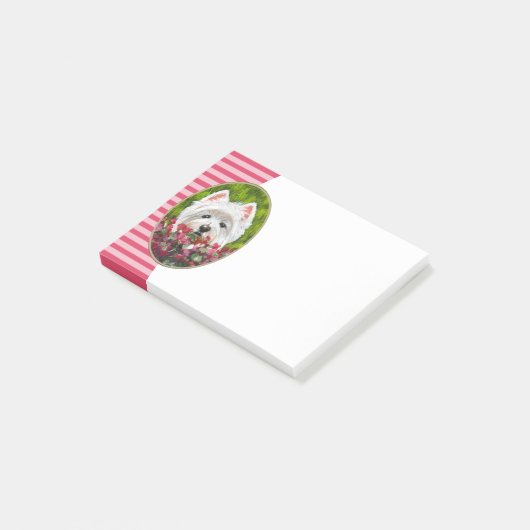 ウェスティーとピンクの花 ポストイット (アングル)