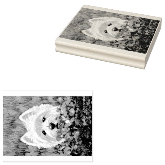 ウェスティーとピンクの花 ラバースタンプ (押印)