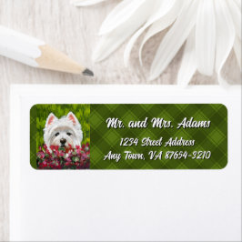 ウェスティーとピンクの花 ラベル