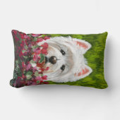 ウェスティーとピンクの花 ランバークッション (正面)