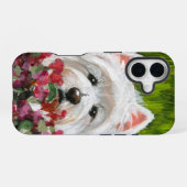 ウェスティーとピンクの花 iPhone 16ケース (裏面横)