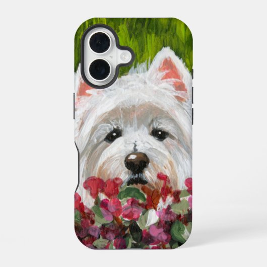 ウェスティーとピンクの花 iPhone 16ケース (裏面)