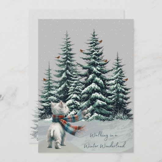 ウェスティーと深紅色ウィンタークリスマスカード シーズンカード (正面/裏面)