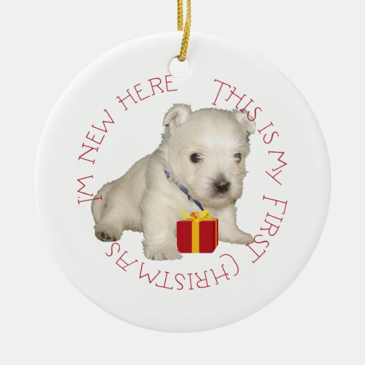 ウェスティーの子犬の最初のクリスマス セラミックオーナメント (正面)