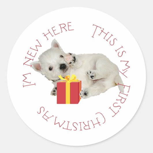 ウェスティーの子犬の最初のクリスマス ラウンドシール (正面)