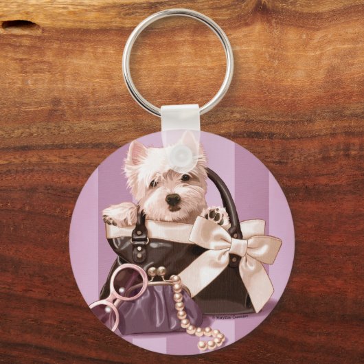 ウェスティーの子犬をハンドバッグに キーホルダー (正面)