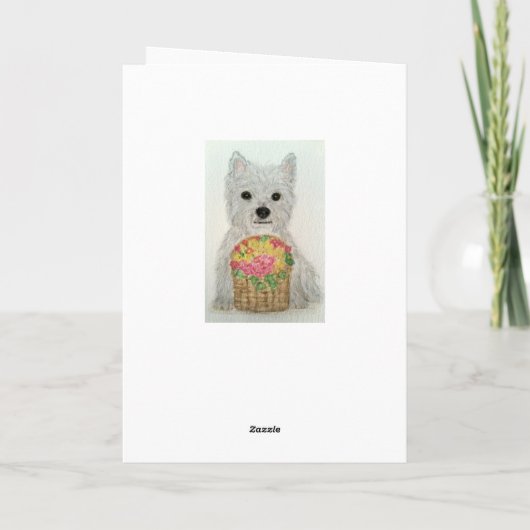 ウェスティーの花、水彩の誕生日の母の日 カード (裏面)