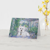 ウェスティーはスプリングタイムバウワーを楽しむ カード (黄色い花)