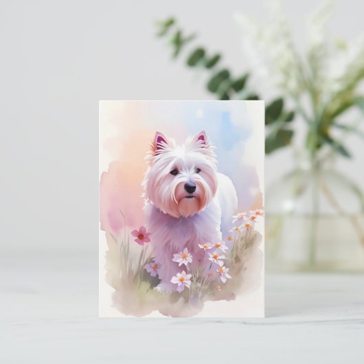 ウェスティーウォーターカラーポートレート1ポストカード ポストカード (スタンド正面)