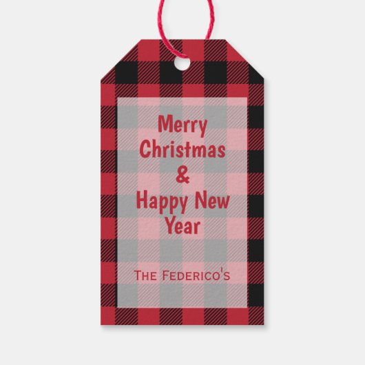 ウェスティーサンタハットバッファロープレイドホリデーデザイン ギフトタグ (裏面)