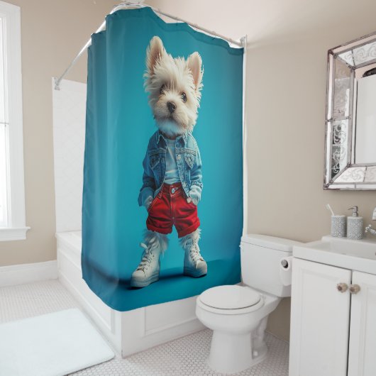 ウェスティースタイリッシュプップインDenimとスニーカー シャワーカーテン (インサイチュ)