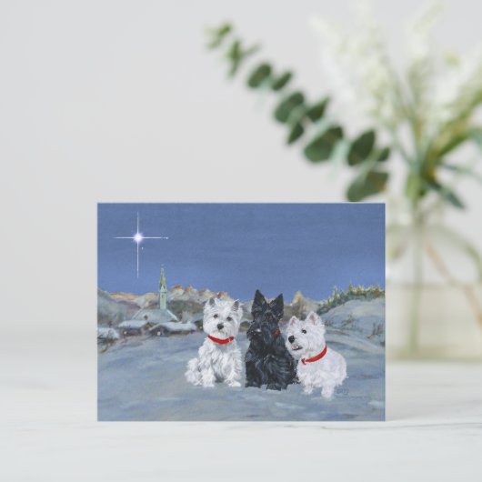 ウェスティーズとスコットランドのクリスマス シーズンポストカード (スタンド正面)