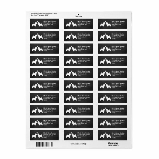 ウェスティードッグシルエットとハート差出人住所 ラベル (フルシート)