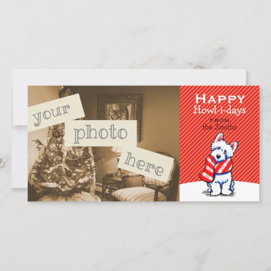 ウェスティープレイドスカーフクリスマスモダンレッド シーズンカード (正面)