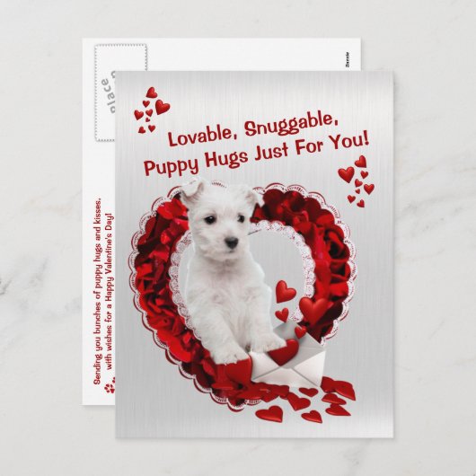 ウェスティー愛する鼻の付く子犬のハグバレンタイン シーズンポストカード (正面/裏面)