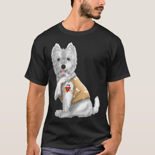 ウェスティー私は母タトゥー犬おもしろい母の日ギ大好き Tシャツ (正面)