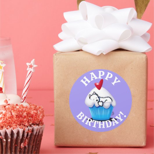 ウェスティー誕生日キニアートステッカー ラウンドシール (パーティー)