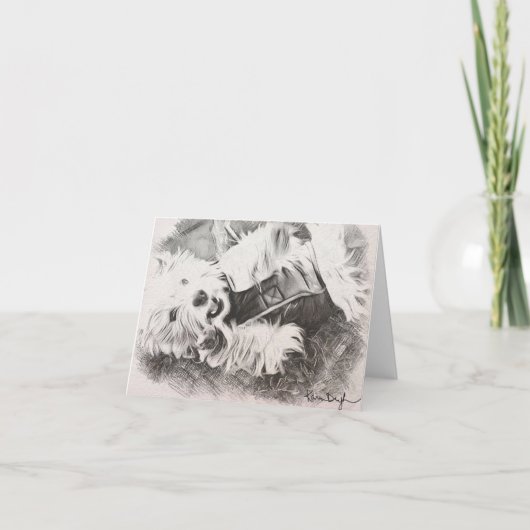 ウェスティー間抜けルの署名された芸術 サンキューカード (正面)