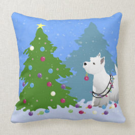 ウェスティー飾の森のクリスマスツリー クッション