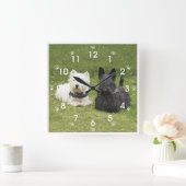 ウェスティー&スコッチグリーングラス スクエア壁時計 (ホーム)