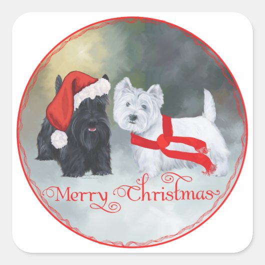ウェスティー スコッティー クリスマス スクエアシール (正面)