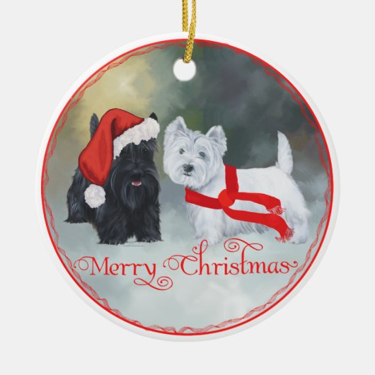 ウェスティー スコッティー クリスマス セラミックオーナメント (正面)