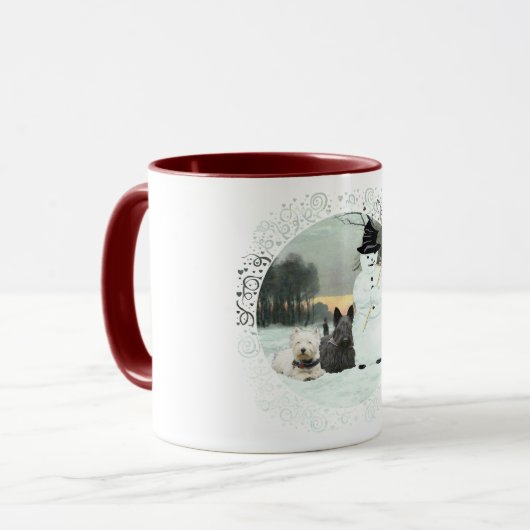 ウェスティー&スコットランド雪だるま構築 マグカップ (正面左)