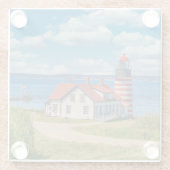 ウェストクオディヘッドライトハウス、ルベック、メイン ガラスコースター (裏面)