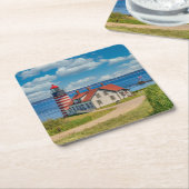ウェストクオディヘッドライトハウス、ルベック、メイン スクエアペーパーコースター (アングル)