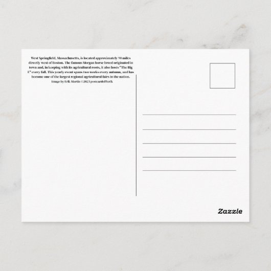 ウェストスプリングエージマサチューセッツ州はがき ポストカード (裏面)