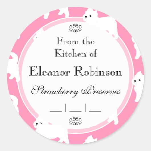 ウェストハイランドテリアパタンピンク ラウンドシール (正面)