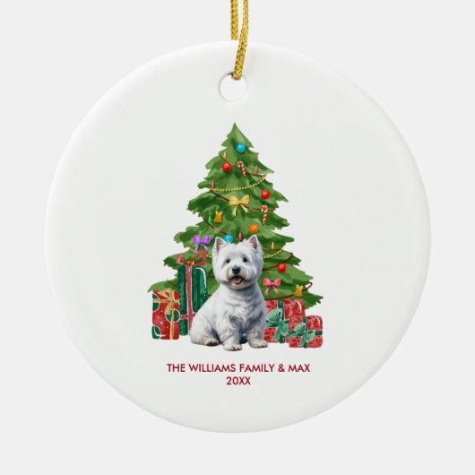 ウェストハイランドテリア犬のクリパーソナライズされたスマス セラミックオーナメント (正面)