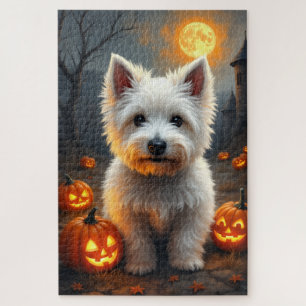 ウェストハイランドホワイトテリアのハロウィン肖像画アート ジグソーパズル