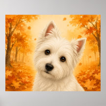 ウェストハイランドホワイトテリアの秋の犬