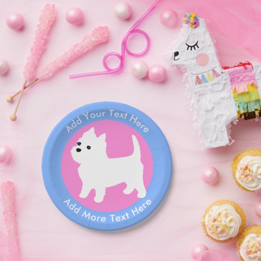 ウェストハイランドホワイトテリアウェスティーピンクアンドブルー ペーパープレート (パーティー)