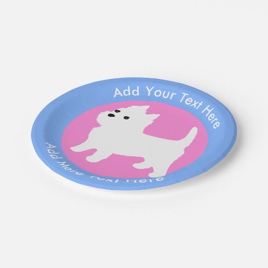 ウェストハイランドホワイトテリアウェスティーピンクアンドブルー ペーパープレート (アングル)