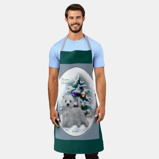 ウェストハイランドホワイトテリアクリスマス エプロン (着用した状態)