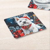 ウェストハイランドホワイトテリアクリスマス スクエアペーパーコースター (アングル)
