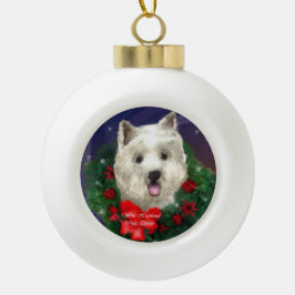 ウェストハイランドホワイトテリアクリスマス セラミックボールオーナメント