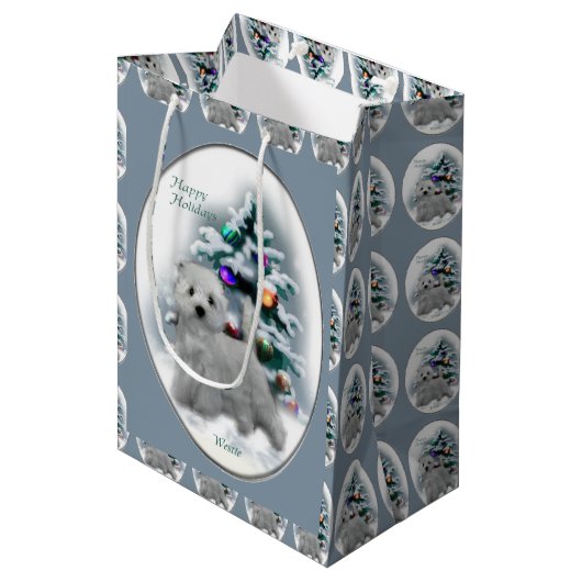 ウェストハイランドホワイトテリアクリスマス ミディアムペーパーバッグ (正面アングル)