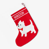 ウェストハイランドホワイトテリアーウェスティーワンピー犬 スモールクリスマスストッキング (裏面 (吊り時))