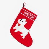 ウェストハイランドホワイトテリアーウェスティーワンピー犬 スモールクリスマスストッキング (正面 (吊り時))